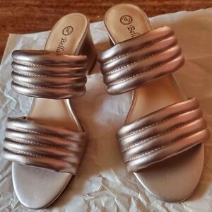 Bella Vita Rose Gold Double-Band Low Block Heel Mules